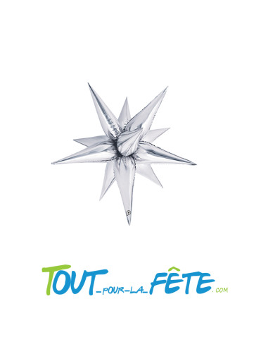 Ballon en aluminium étoile argent 3D 66 cm gonflage à l'air uniquement