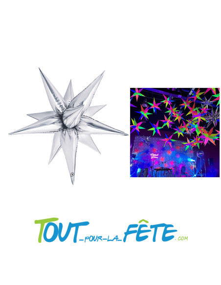 Ballon en aluminium étoile argent 3D 66 cm gonflage à l'air uniquement