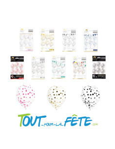 6 Ballons latex transparents à confettis 30 cm