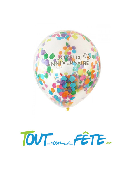 6 ballons en latex transparents confettis multicolore joyeux anniversaire 30 cm