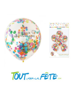 6 ballons en latex transparents confettis multicolore joyeux anniversaire 30 cm 2