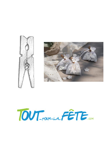 Lot de 12 pinces 3.5cm en bois métallisées couleur argent