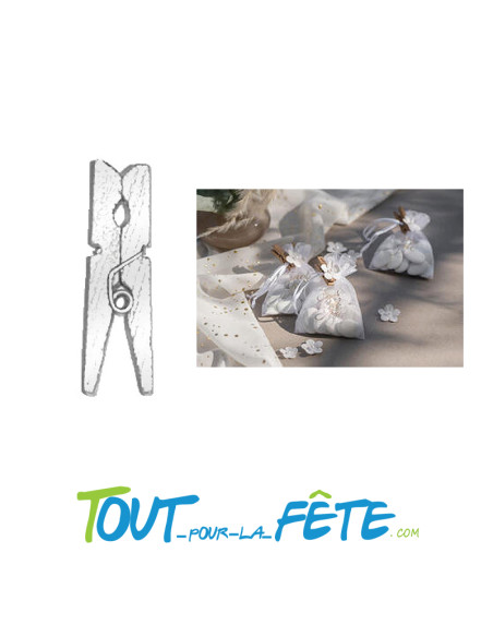 Lot de 12 pinces 3.5cm en bois métallisées couleur argent