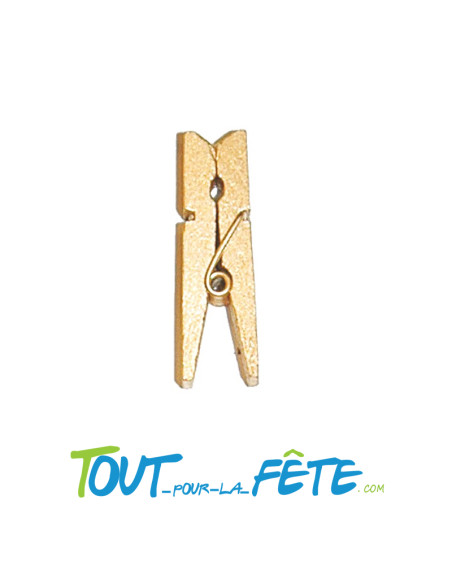 Lot de 12 pinces 3.5cm en bois métallisées couleur or