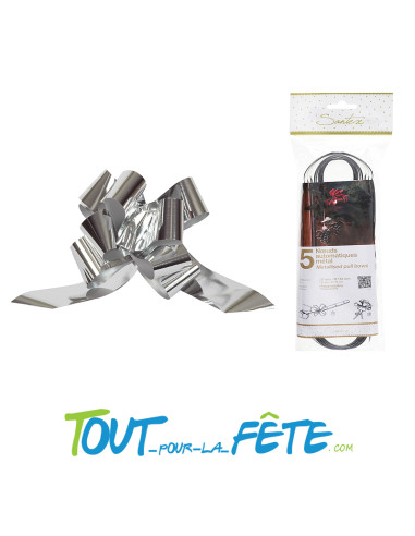 Lot de 5 noeuds automatiques métallisés à tirer 31mm couleur argent
