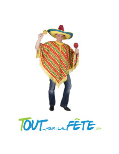 Déguisement de poncho Mexicain taille unique pour adulte rouge jaune vert 2