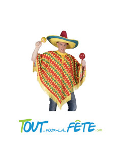 Déguisement de poncho Mexicain taille unique pour adulte rouge jaune vert