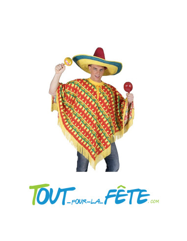 Déguisement de poncho Mexicain taille unique pour adulte rouge jaune vert