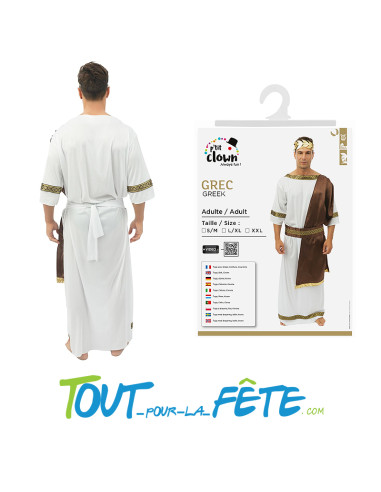 Costume d'homme grec taille adulte toge, ceinture, couronne