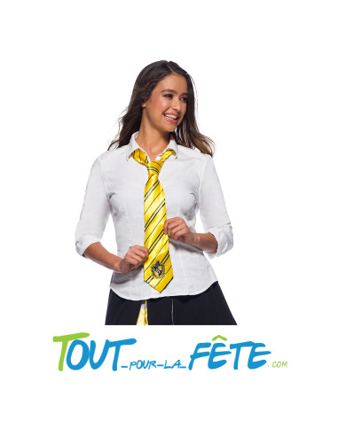 Cravate Harry Potter© Poufsouffle en tissu satin rayé jaune et noir