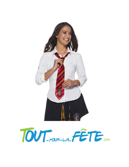 Cravate Harry Potter© Gryffondor satin rayé rouge et jaune avec blason