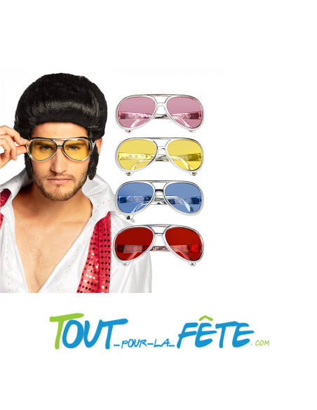 Lunettes Rock'n Roll Elvis adulte ( rose - or - bleu - rouge )