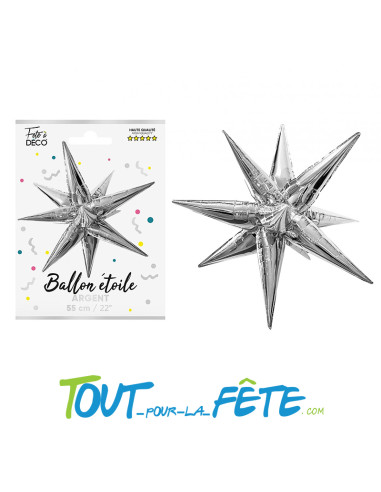 Ballon en aluminium étoile 3D or ou argent 55 cm gonflage à l'air uniquement