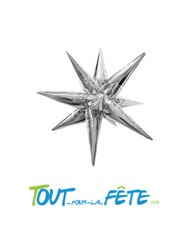 Ballon en aluminium étoile 3D or ou argent 55 cm gonflage à l'air uniquement
