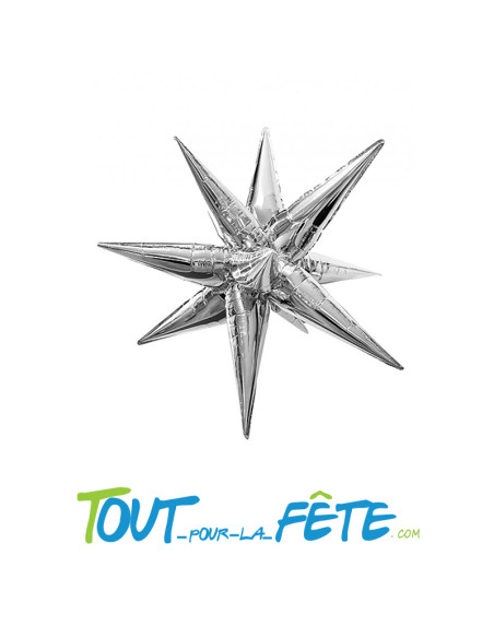 Ballon en aluminium étoile 3D or ou argent 55 cm gonflage à l'air uniquement