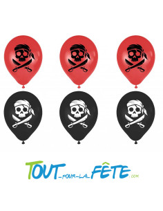 Lot de 6 ballons en latex pirate rouge et noir 30 cm compatible air / hélium 2