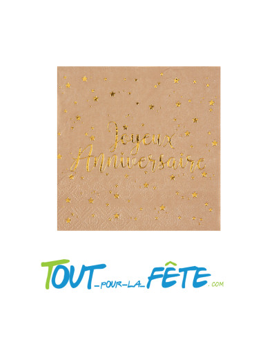 Lot de 10 serviettes Joyeux Anniversaire kraft et Or