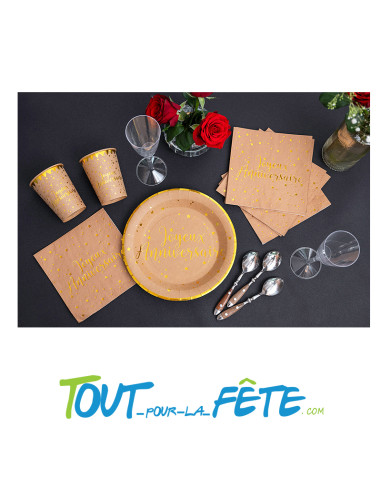 Lot de 10 serviettes Joyeux Anniversaire kraft et Or