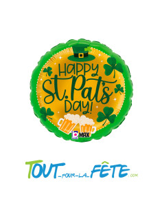 Ballon rond en aluminium Saint Patrick "Happy st.pat's day ! vert et or
