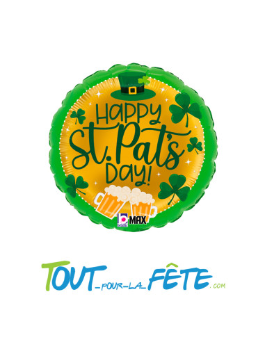 Ballon rond en aluminium Saint Patrick "Happy st.pat's day ! vert et or