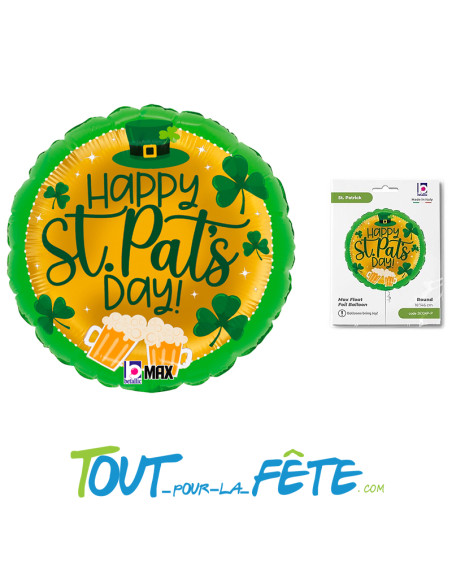 Ballon rond en aluminium Saint Patrick "Happy st.pat's day ! vert et or