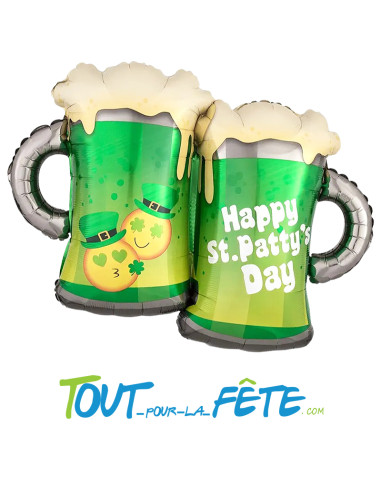 Ballon en aluminium choppe de bière Saint Patrick "happy st.patty day" 81x63 cm