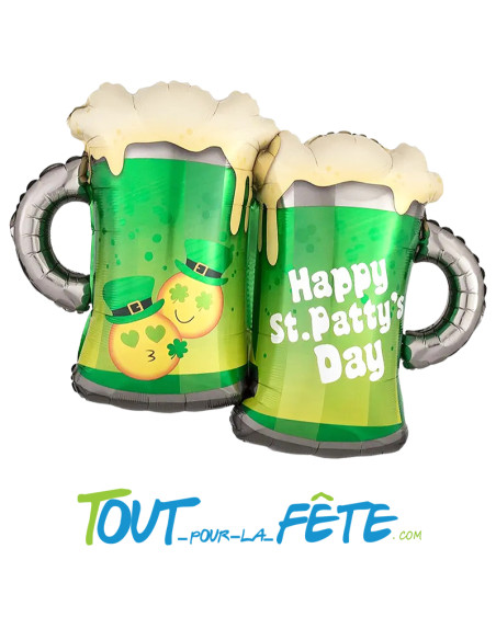 Ballon en aluminium choppe de bière Saint Patrick "happy st.patty day" 81x63 cm