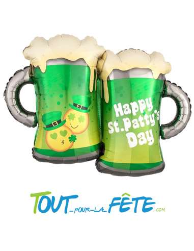 Ballon en aluminium choppe de bière Saint Patrick "happy st.patty day" 81x63 cm