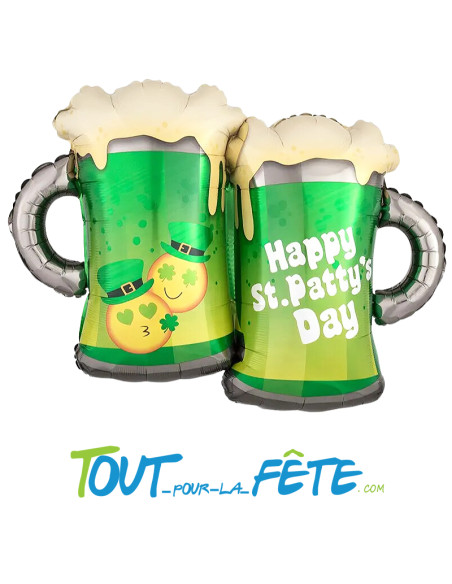 Ballon en aluminium choppe de bière Saint Patrick "happy st.patty day" 81x63 cm