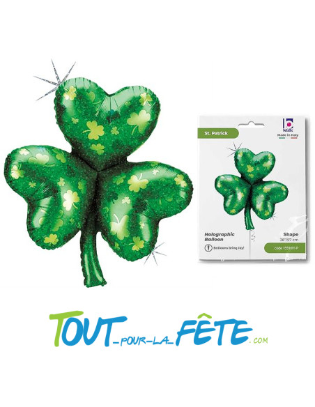Ballon en aluminium Saint Patrick day trèfle vert holographique 81 cm