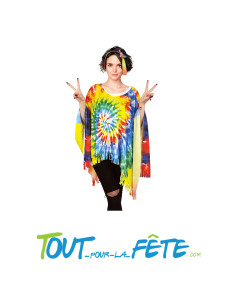 Set hippie flower multicolore psychédélique pour femme ( poncho - bandeau ) taille adulte M/L