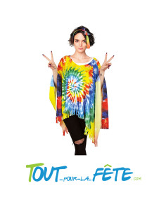 Set hippie flower multicolore psychédélique pour femme ( poncho - bandeau ) taille adulte M/L 2
