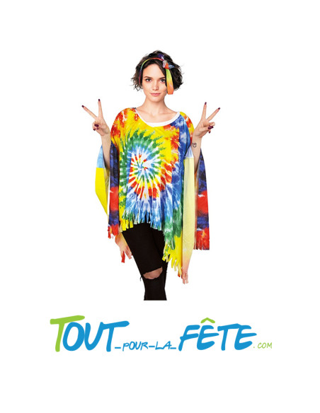 Set hippie flower multicolore psychédélique pour femme ( poncho - bandeau ) taille adulte M/L