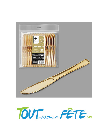 lot de 50 couteaux 20 cm or (doré) en plastique façon inox