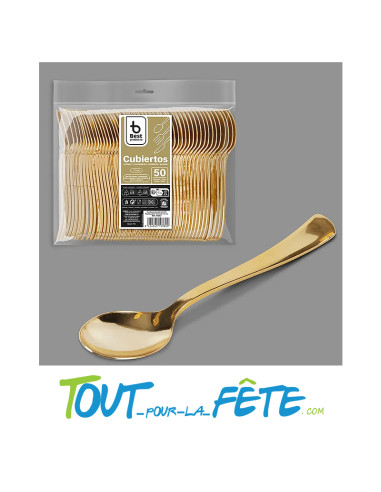 lot de 50 cuillères 17 cm or (doré) en plastique façon inox