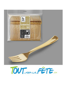 lot de 50 fourchettes 18,5 cm or (doré) en plastique façon inox 2