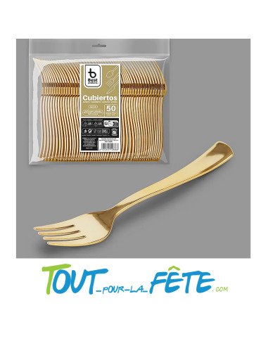 lot de 50 fourchettes 18,5 cm or (doré) en plastique façon inox