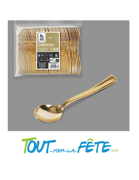 lot de 50 cuillères 13 cm or (doré) en plastique facon inox