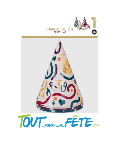 Lot de 6 chapeaux de fête en forme de cône ( chapeaux pointus ) multicolores