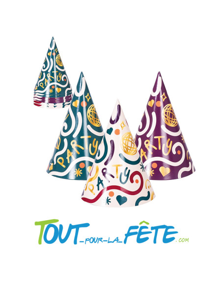 Lot de 6 chapeaux de fête en forme de cône ( chapeaux pointus ) multicolores