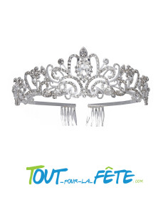 Diadème de princesse pour femme en métal couleur argenté avec strass et faux diamant