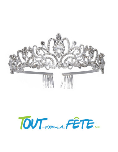 Diadème de princesse pour femme en métal couleur argenté avec strass et faux diamant