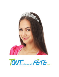 Diadème de princesse pour femme en métal couleur argenté avec strass et faux diamant 2