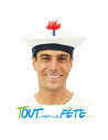 Chapeau / béret de marin blanc et bleu avec pompon rouge taille adulte