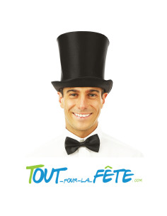Chapeau haut de forme noir satiné 20 cm taille adulte thème vip, années 20