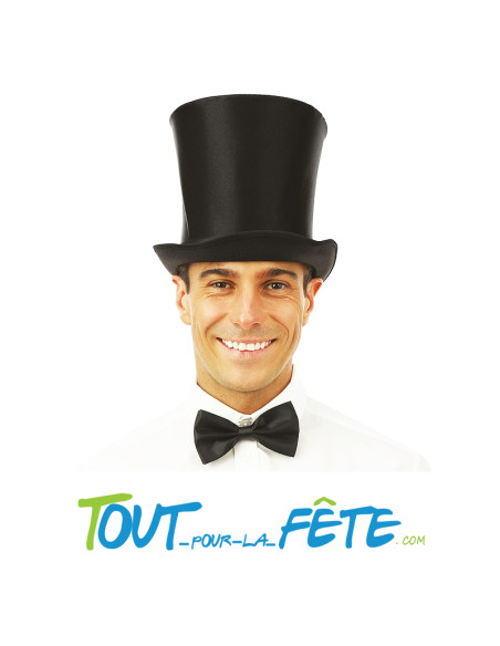 Chapeau haut de forme noir satiné 20 cm taille adulte thème vip, années 20