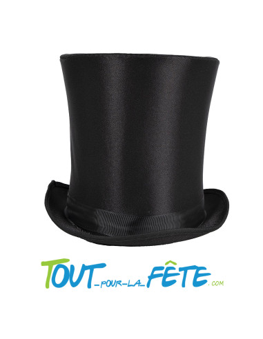 Chapeau haut de forme noir satiné 20 cm taille adulte thème vip, années 20