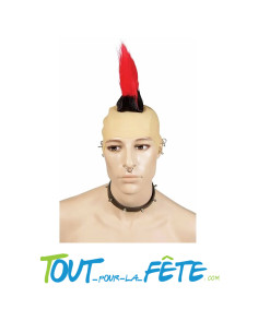 Perruque de punk avec faux crane chauve et crête rouge et noir adulte 2