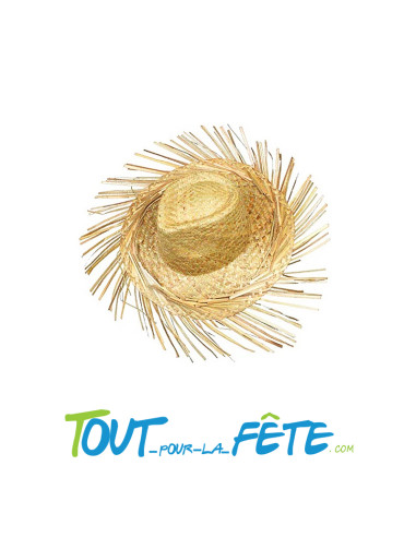 Chapeau de paille hawaïen avec franges nature taille adulte 38x12 cm