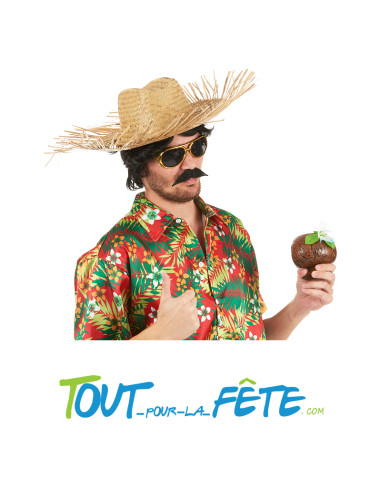 Chapeau de paille hawaïen avec franges nature taille adulte 38x12 cm
